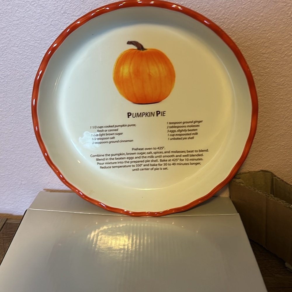 Pumpkin Pie Recipe Ceramic Pie Dish - Picture 2 of 2